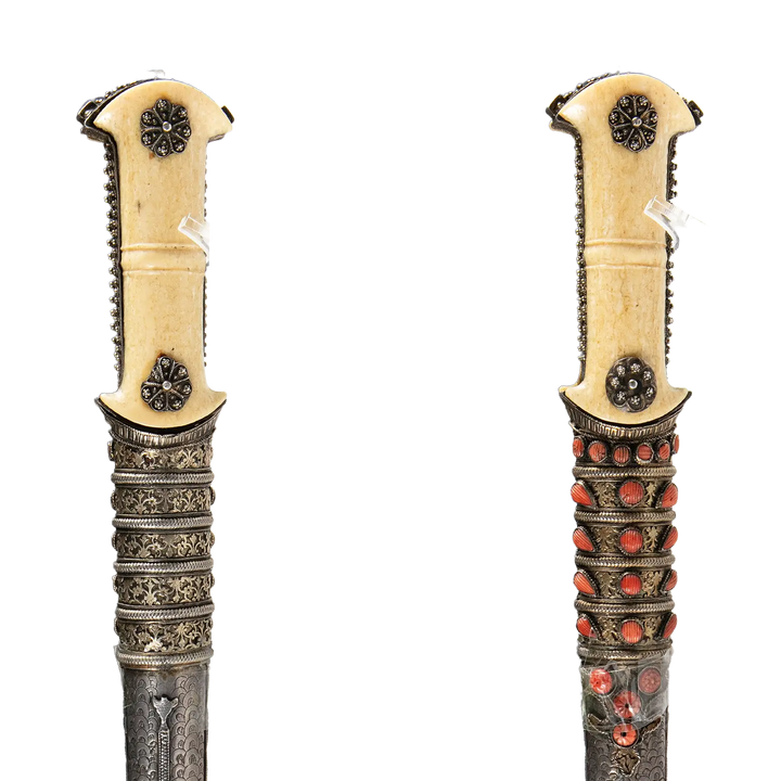 19th century Ottoman Empire coral encrusted dagger with silver sheath by Nwtiques