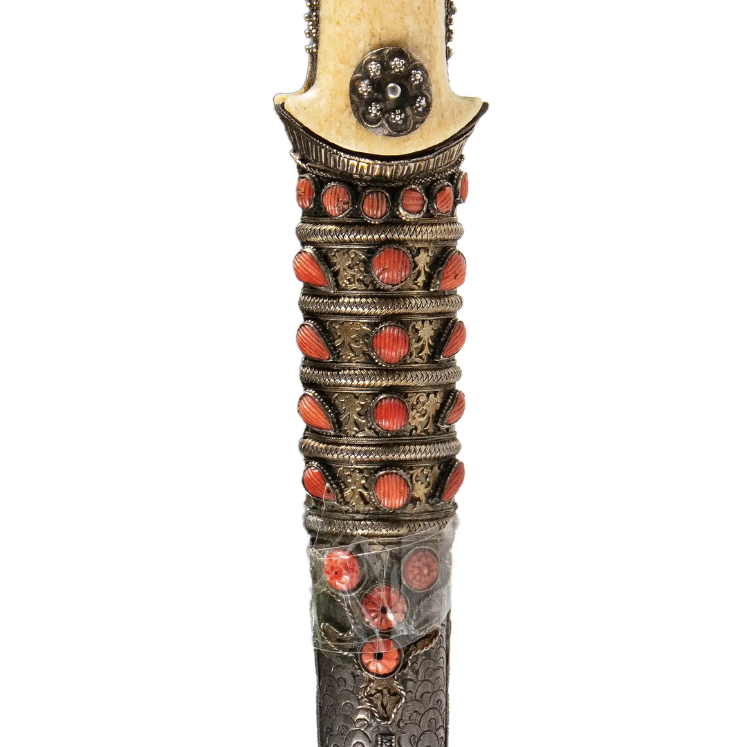 Close-up of 19th century coral encrusted Ottoman dagger handle from Nwtiques collection