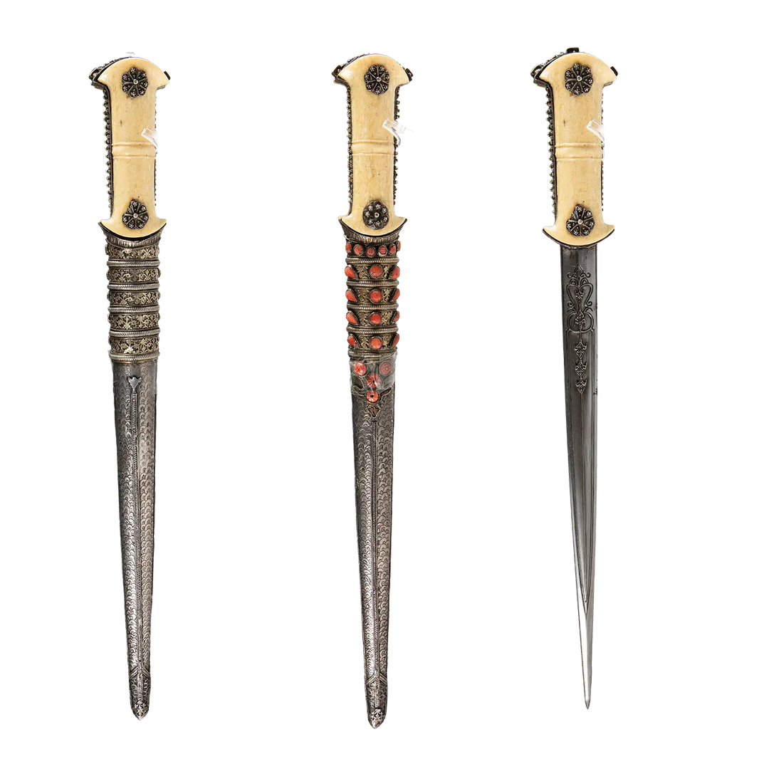19th century Ottoman dagger with coral and silver sheath, exquisite craftsmanship from Nwtiques.
