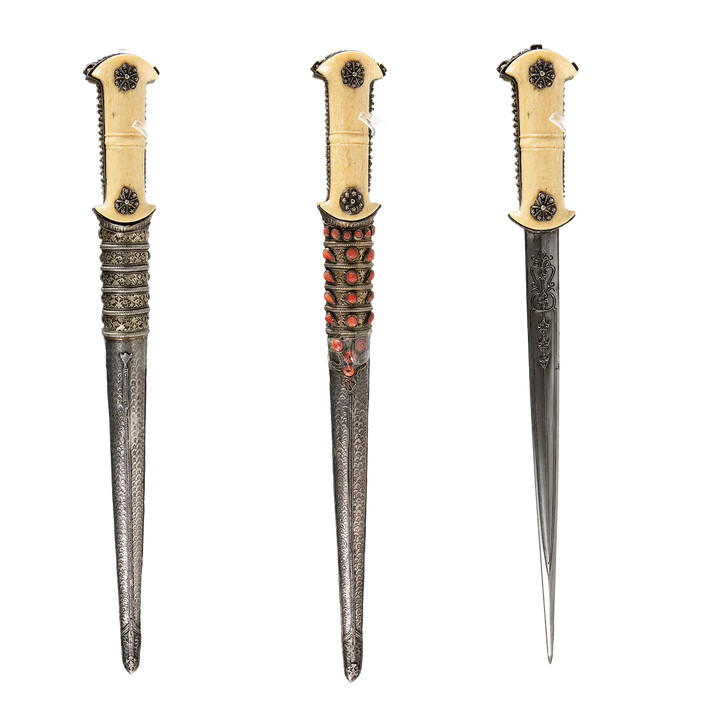 19th century Ottoman dagger with coral and silver sheath, exquisite craftsmanship from Nwtiques.