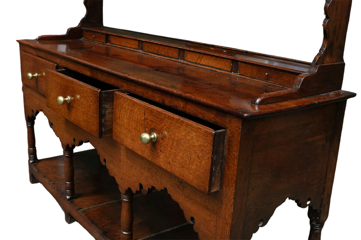 18th Century Welsh oak dresser with brass handles and carved details by Collection CK20