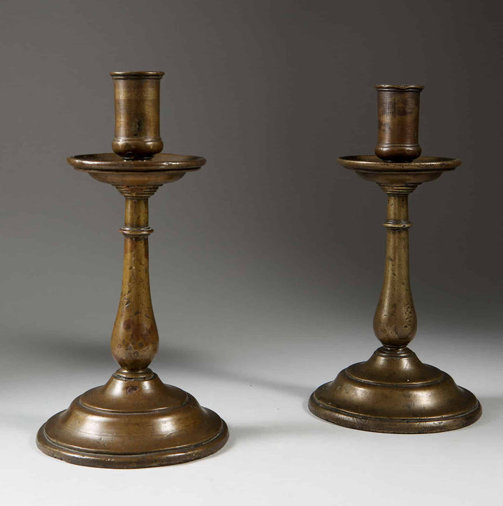 Rare Pair of 17th Century Bronze Candlesticks
