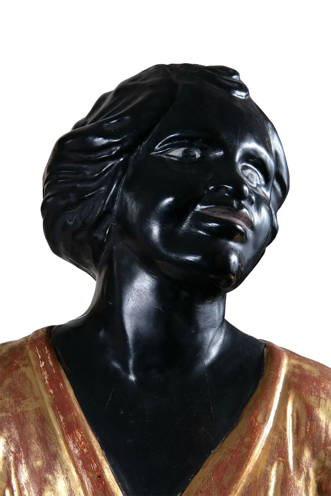 Close-up of 19th century Italian Blackamoor figure in gilt cloths by Nwtiques