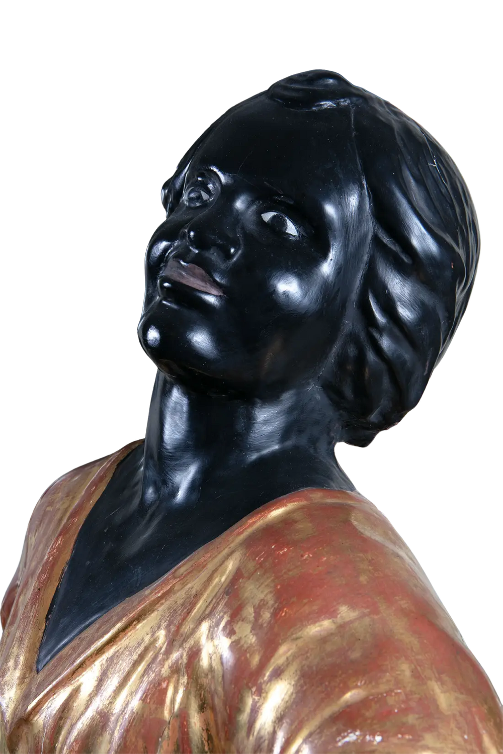 19th century Italian Blackamoor figure in gilt cloths by Nicholas Wells Antiques with polished ebonised finish