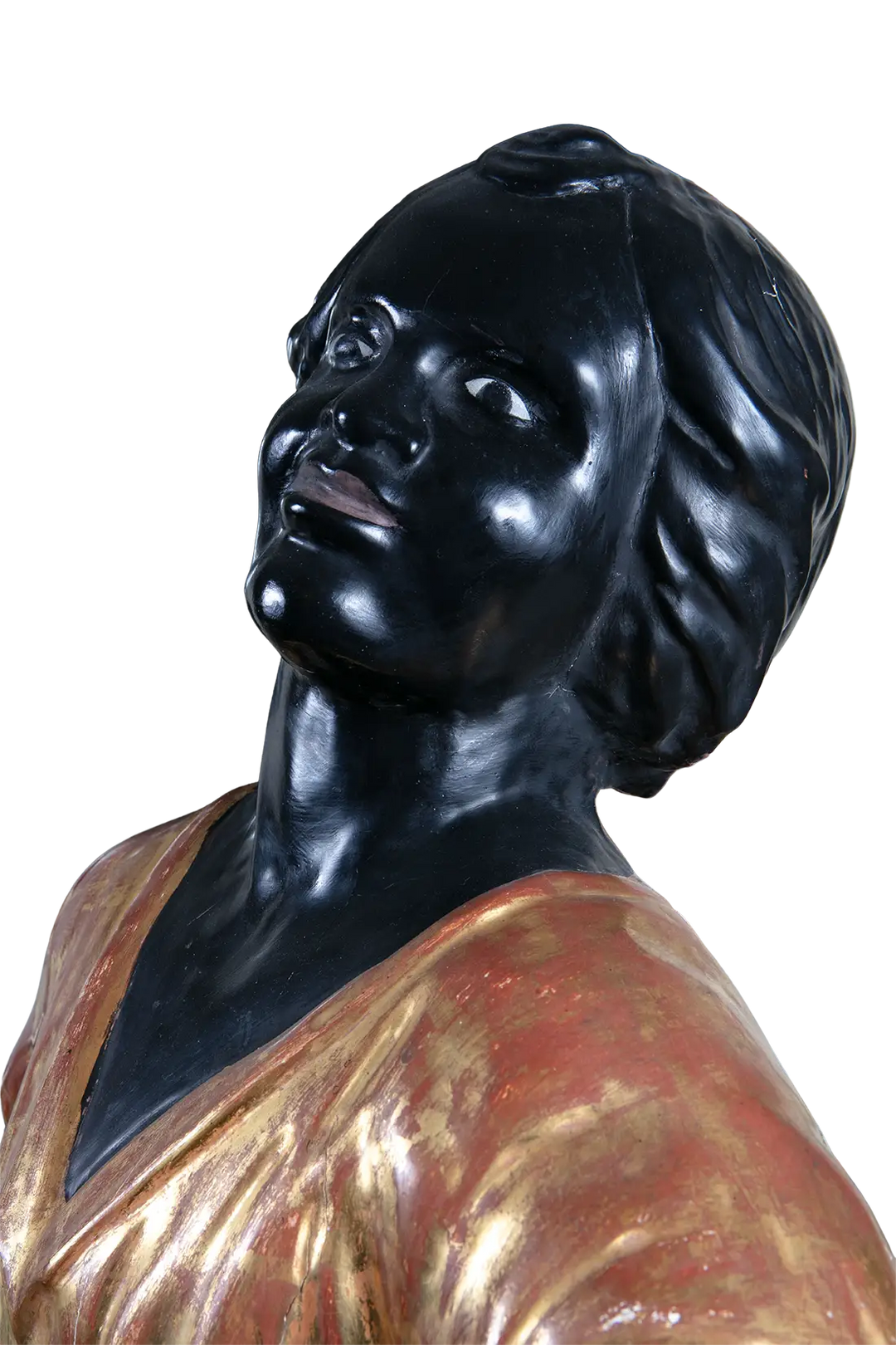 19th century Italian Blackamoor figure in gilt cloths by Nwtiques with polished ebonised finish