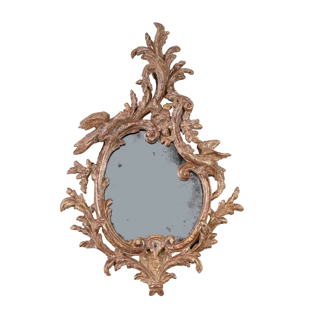 Pair of 18th Century Gilt Carton Pierre Wall Mirrors with rococo scrolls and mythical creatures, antique mirror plates, England circa 1755.