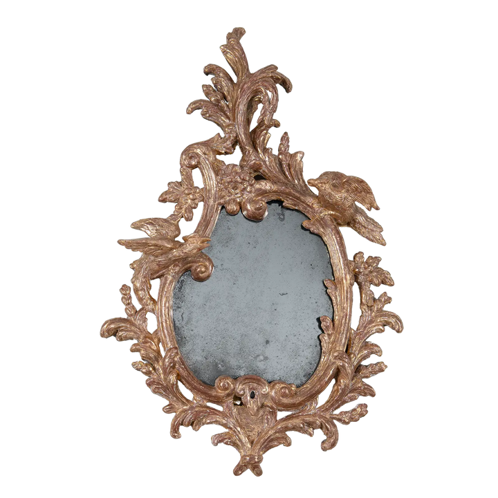 Pair of 18th Century Gilt Carton Pierre Wall Mirrors with rococo scrolls and dragon motifs, antique mirror plates, England circa 1755.