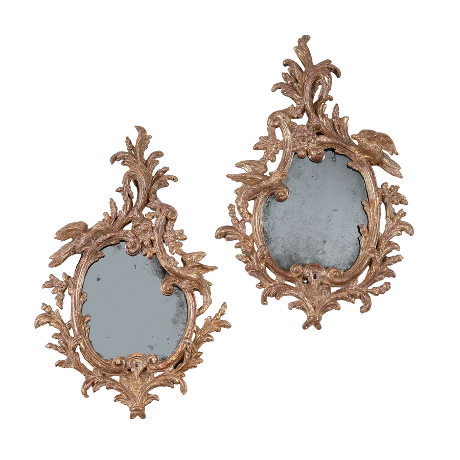 Pair of 18th Century Gilt Carton Pierre Wall Mirrors with rococo scrolls and dragon motifs, England circa 1755.