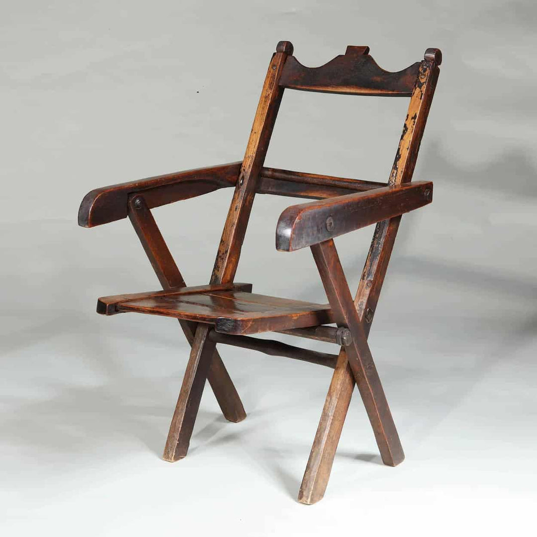Exotic Hardwood Folding Chair with rustic patina and elegant Asian design by Collection EE30, circa 1900.