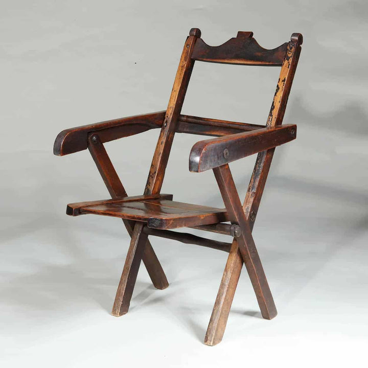 Exotic Hardwood Folding Chair with rustic patina and elegant Asian design by Collection EE30, circa 1900.