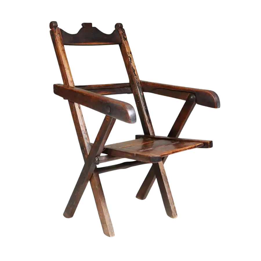 Exotic Hardwood Folding Chair by Collection EE30 with rustic Asian craftsmanship and timeworn patina perfect for country interiors
