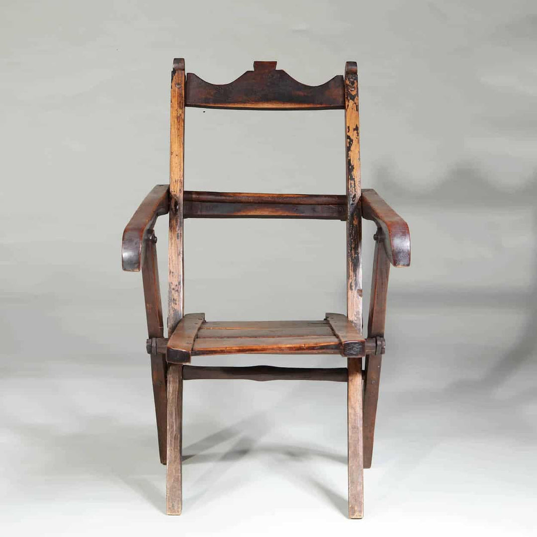 Exotic hardwood folding chair with rustic patina and elegant Asian craftsmanship from Collection EE30 circa 1900