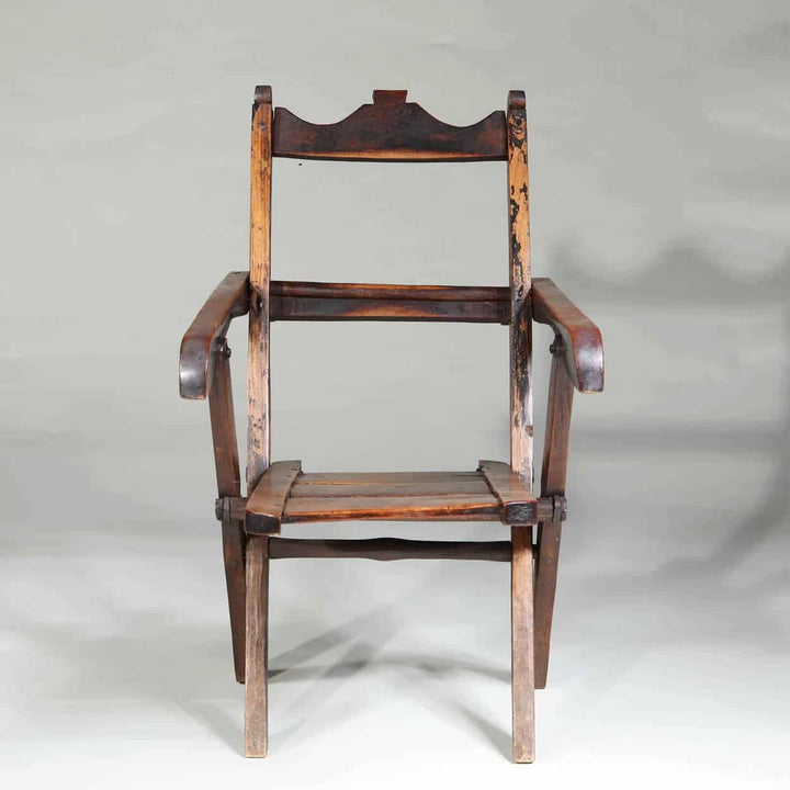 Exotic hardwood folding chair with rustic patina and elegant Asian craftsmanship from Collection EE30 circa 1900