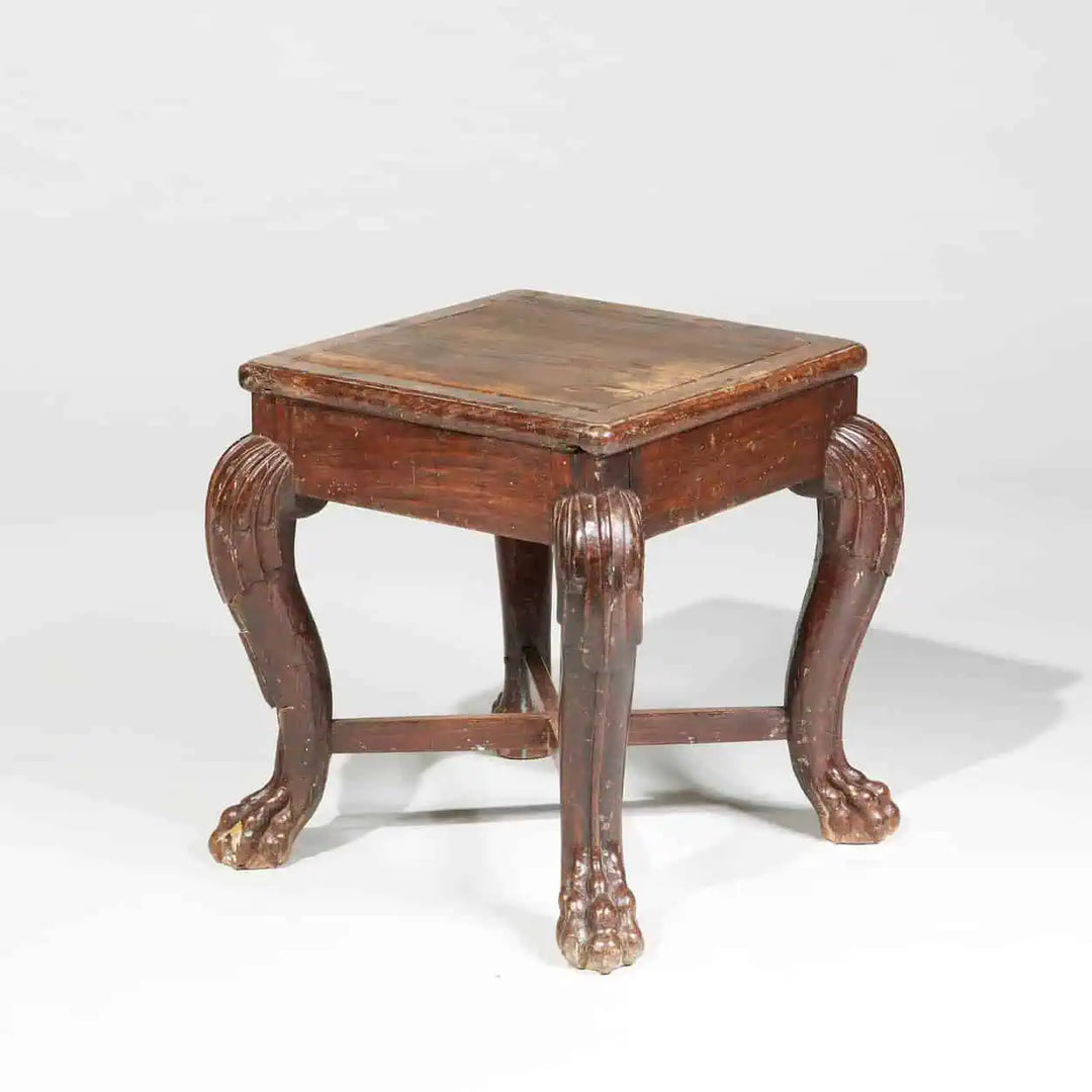 South Indian 18th century hardwood stool from Goa with carved claw feet, Collection EE20 vintage antique furniture piece