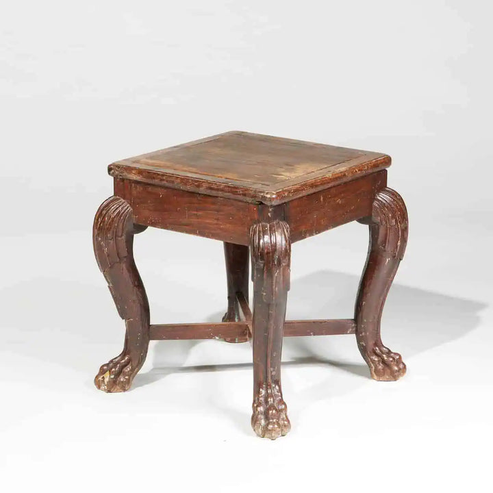 South Indian 18th century hardwood stool from Goa with carved claw feet, Collection EE20 vintage antique furniture piece