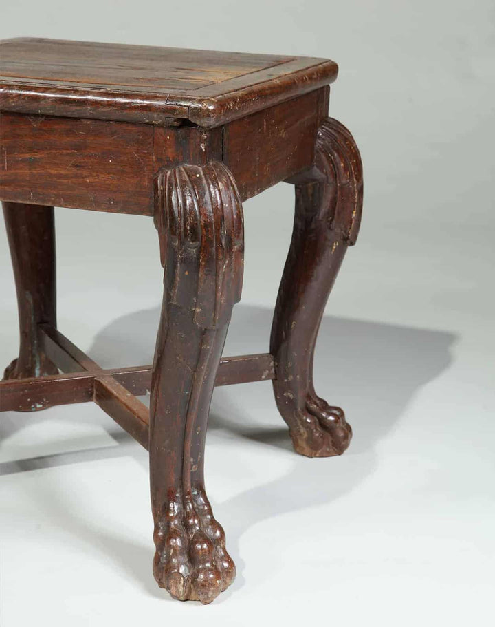 South Indian hardwood stool with carved claw legs from 1830 Goa, vintage piece by Collection EE20