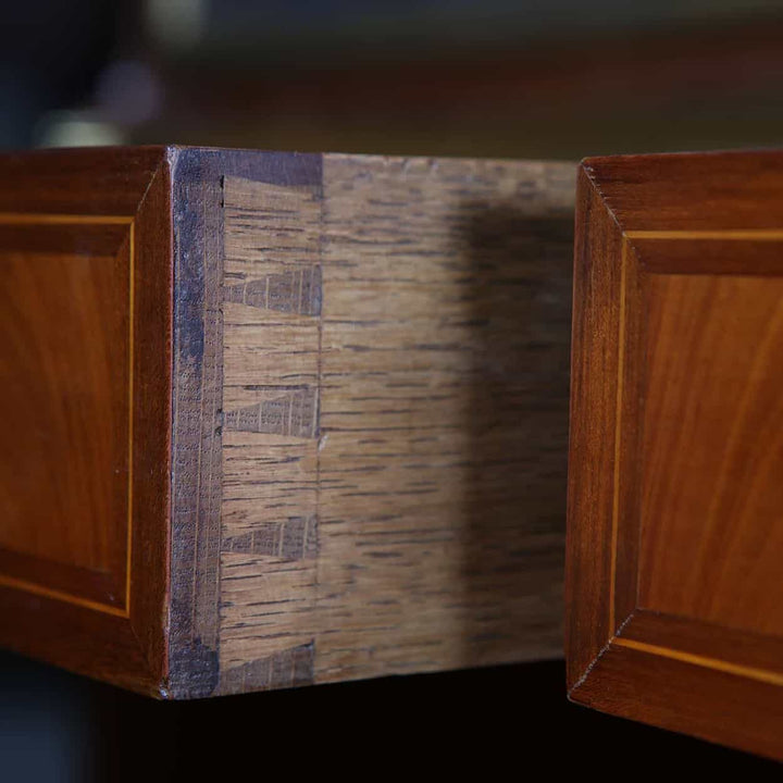 Detailed close-up of dovetail joinery on late 19th century Napoleon III French vitrine cabinet by Nwtiques
