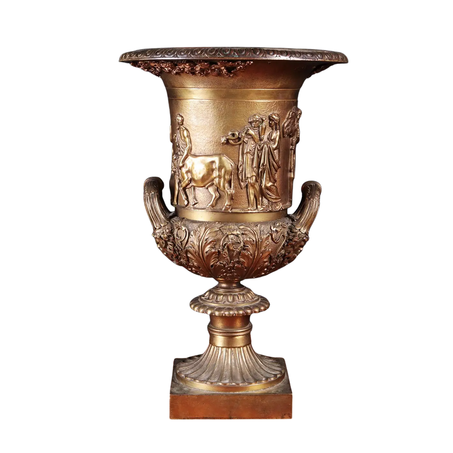 Grand Tour bronze vase with classical reliefs and fluted handles from Collection CK20, circa 1820 Italy craftsmanship