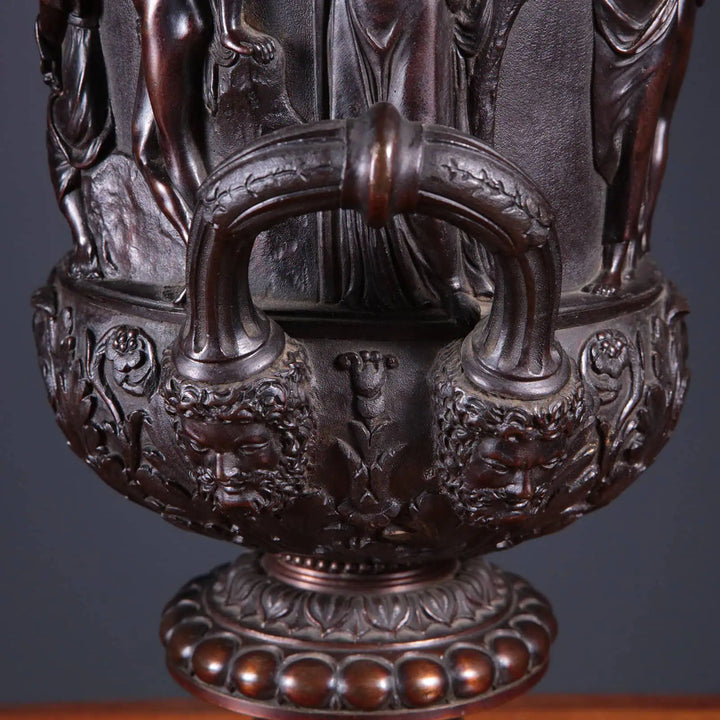 Bronze Grand Tour model vase with detailed classical figures and ornate handles by Collection CK20, circa 1820 Italy.