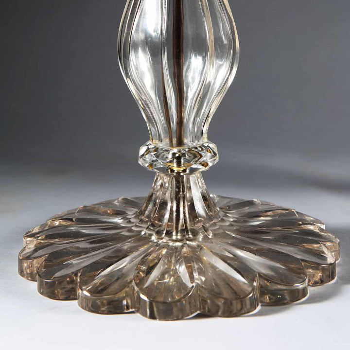 Clear Glass Pair of Taj Table Lamps with petaled bases and baluster columns in clear blue amber glass.