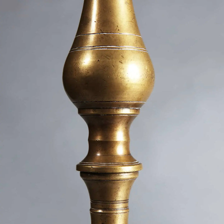 Matched Pair of Turned Brass Indian Table Lamps showing detailed 19th century brass craftsmanship and turned design.
