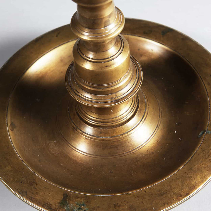 Matched Pair of Turned Brass Indian Table Lamps showing detailed base of 19th century Indian turned brass lamp circa 1850.