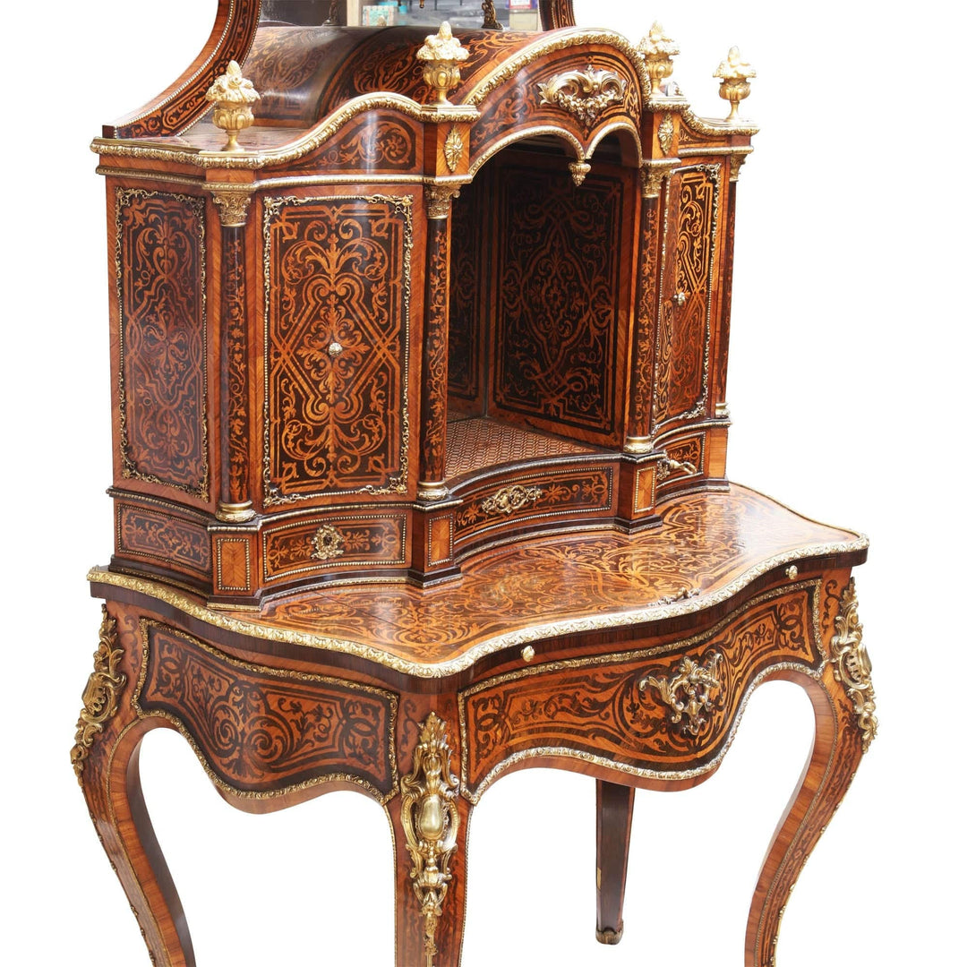 Napoleon III marquetry secretaire with gilt bronze mounts by Nwtiques, elegant cabriole legs and intricate veneer