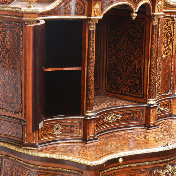 Napoleon III marquetry secretaire with gilt bronze mounts and detailed veneer by Nwtiques