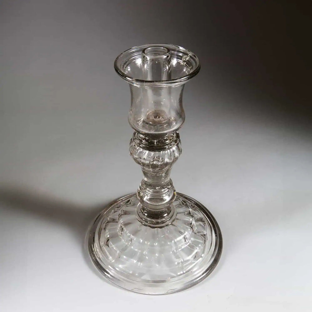 18th century Venetian grey hand blown glass candlestick with stepped base by Collection EE10, Italy circa 1750