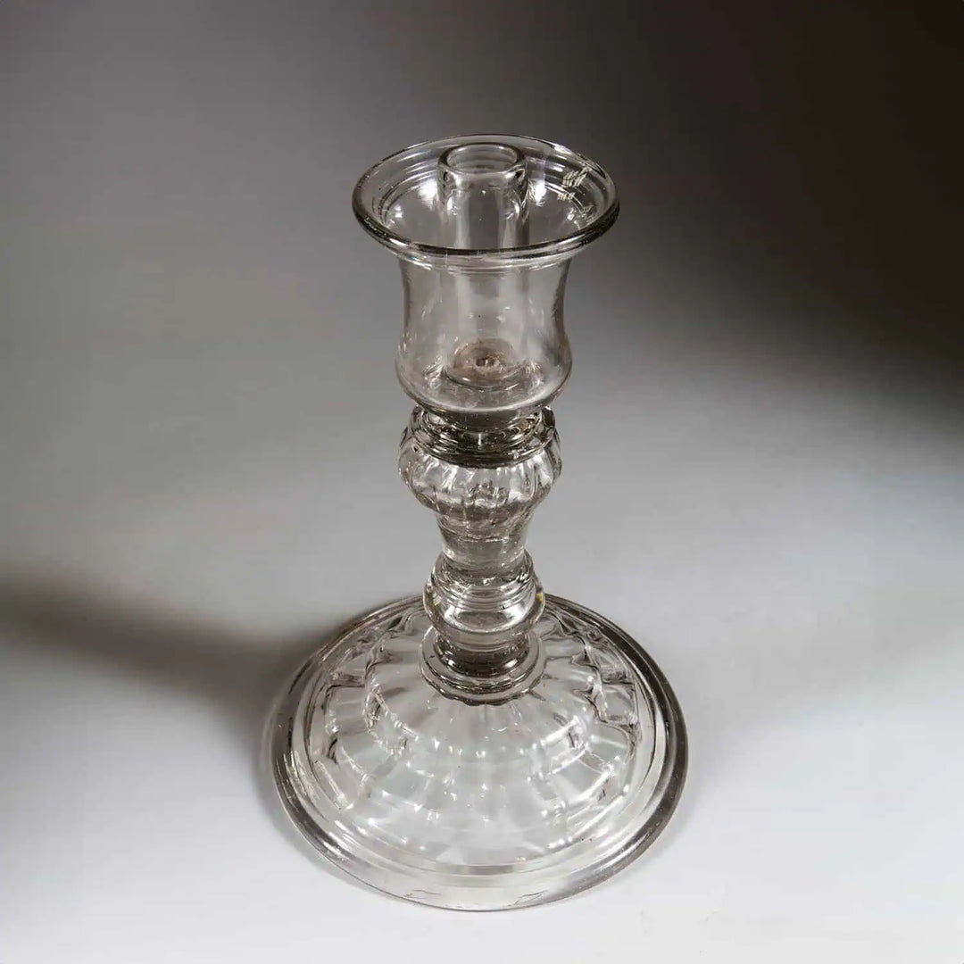 18th century Venetian grey hand blown glass candlestick with stepped base by Collection EE10, Italy circa 1750