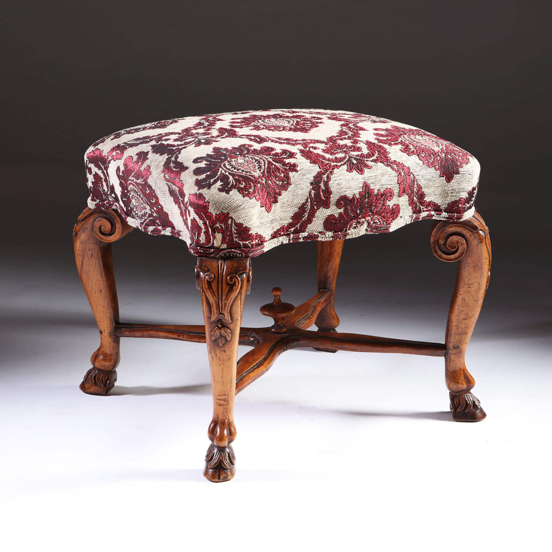 18th Century Italian walnut stool with carved cabriole legs and patterned upholstery from Collection CK20