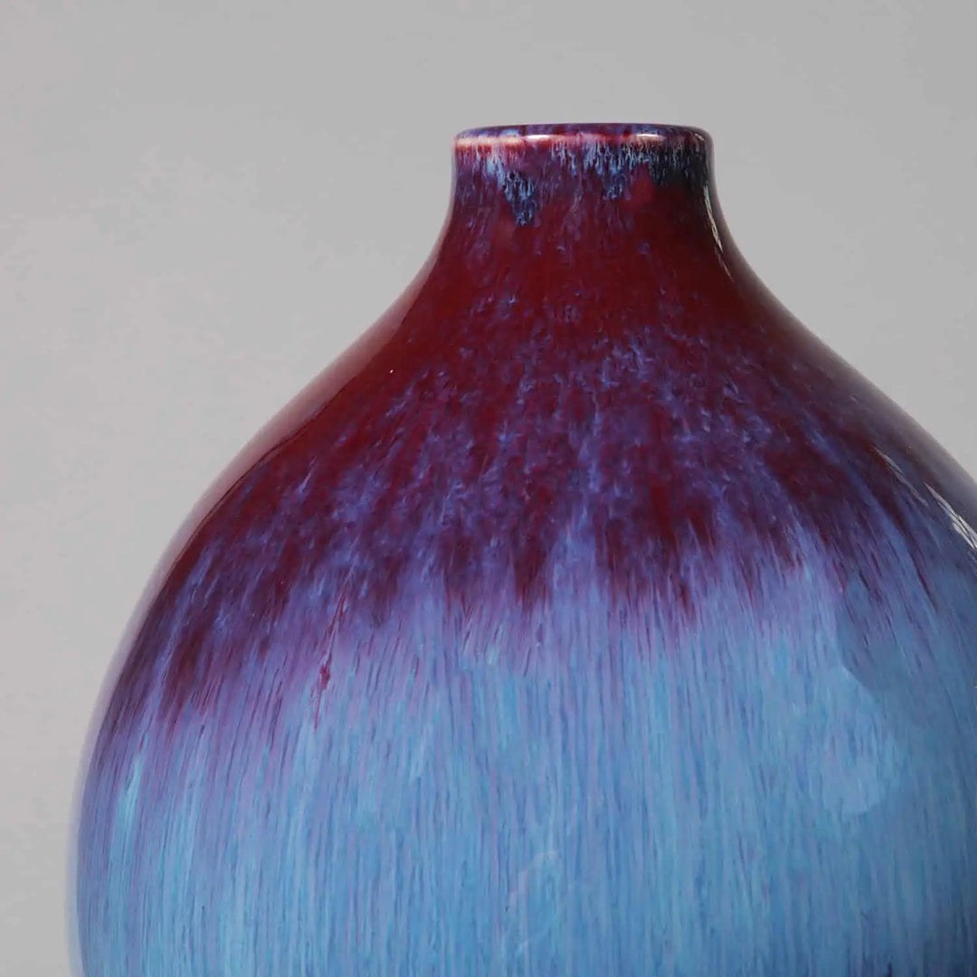 Pair of Flambe Double Gourd Vases as Table Lamps with red and blue glaze, modern Chinese design, 47 cm tall