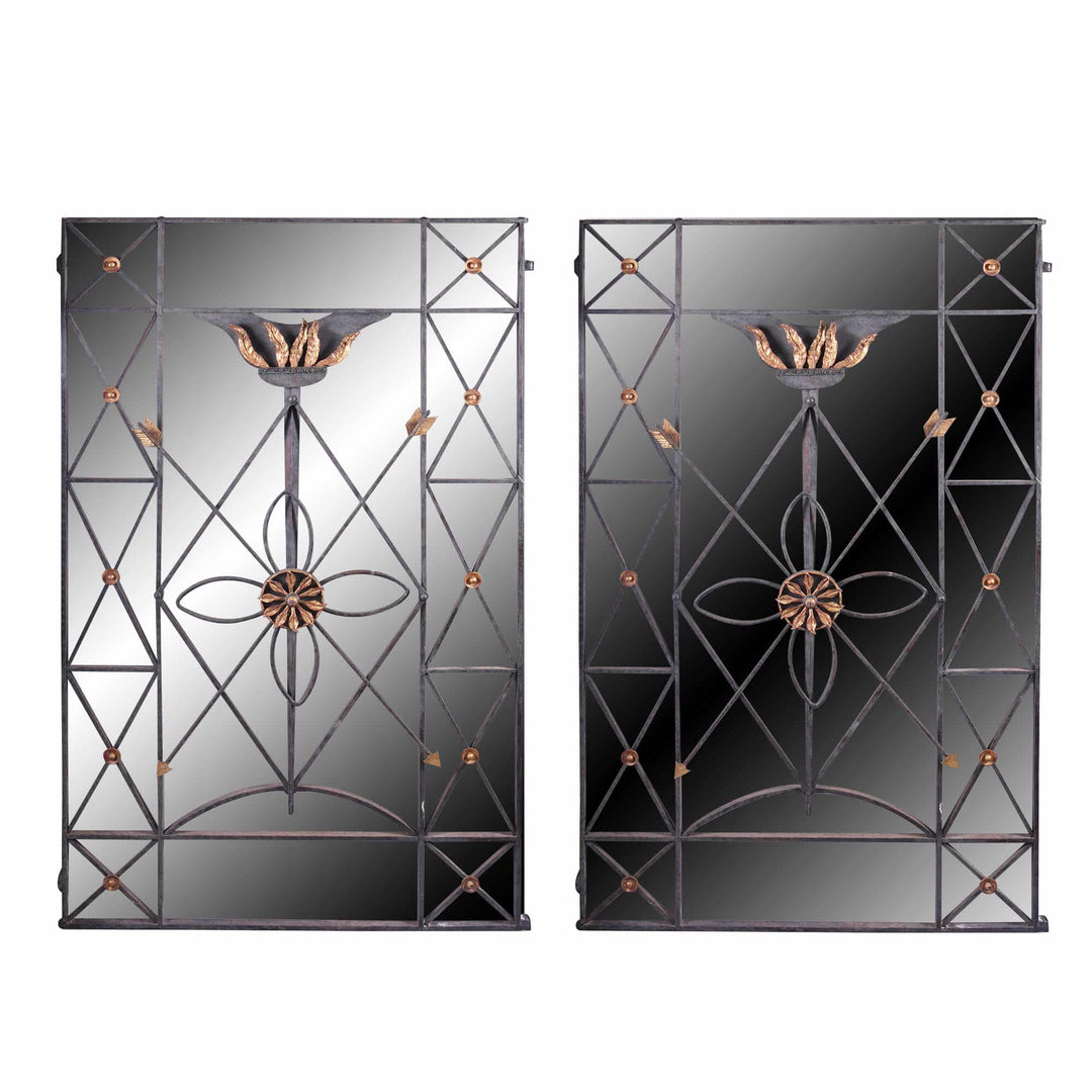 Pair of decorative wrought iron and gilt metal window grilles by Mark Brazier Jones Collection CK10