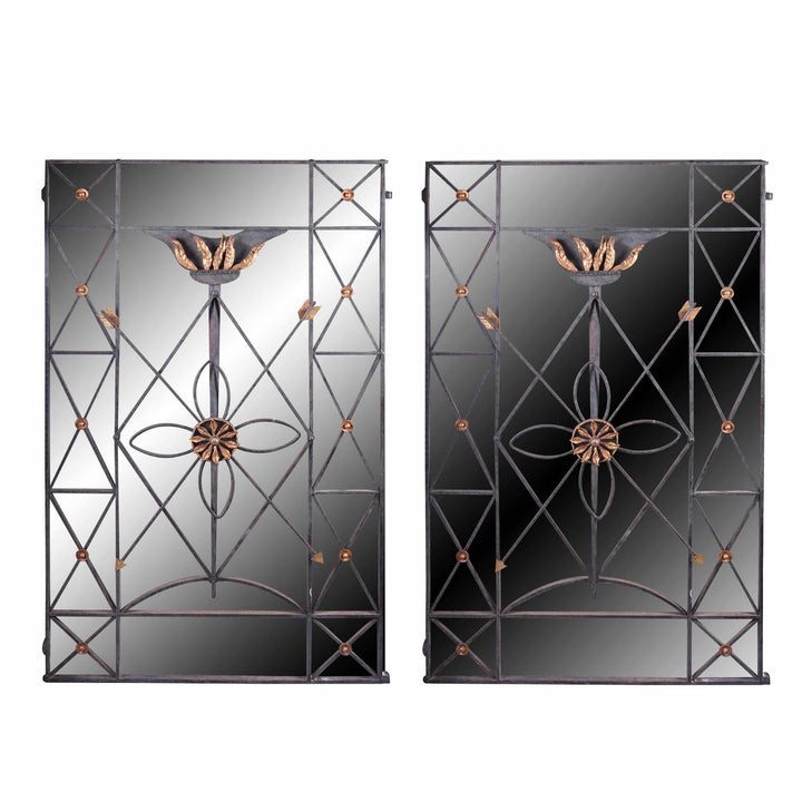 Pair of decorative wrought iron and gilt metal window grilles by Mark Brazier Jones Collection CK10