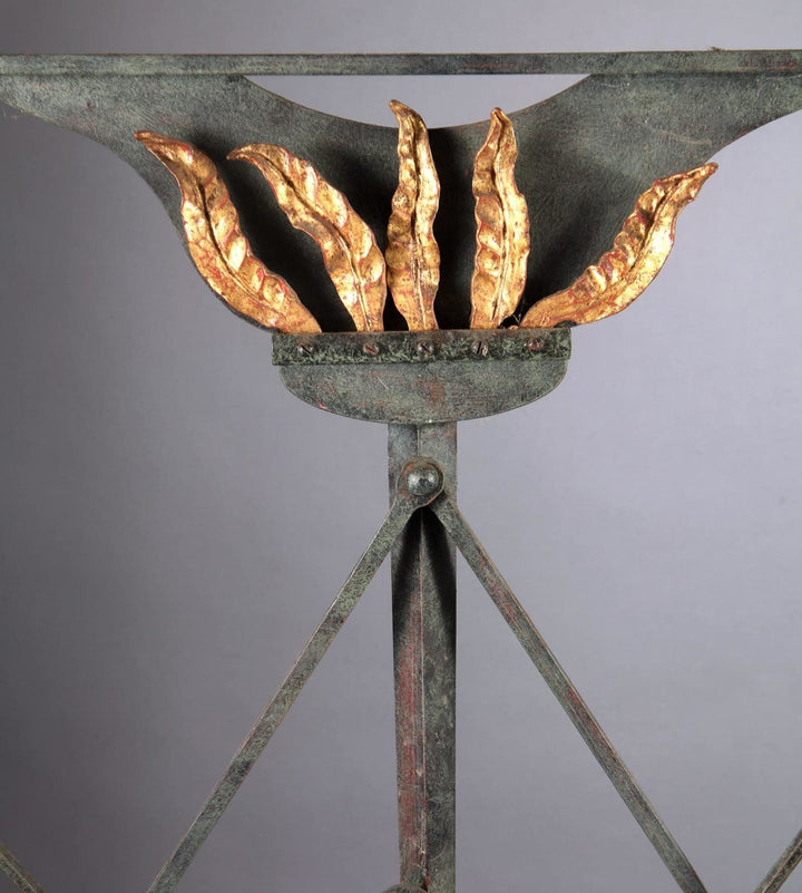 Close-up of decorative window grille with gilt leaves in wrought iron by Mark Brazier Jones Collection CK10