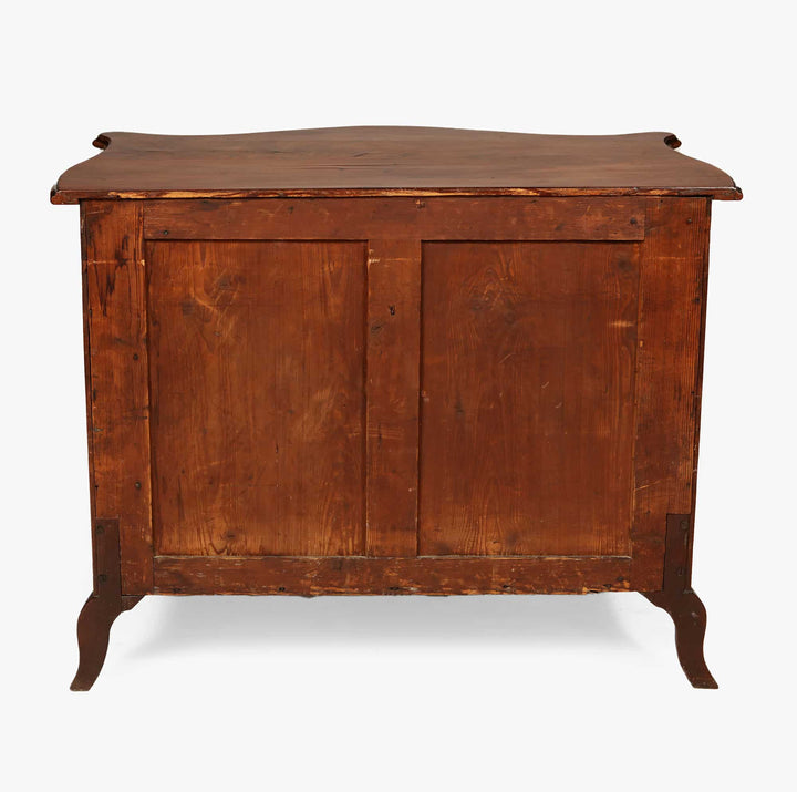 Rear view of Henry Hill George III serpentine chest of drawers in mahogany from Collection CK20