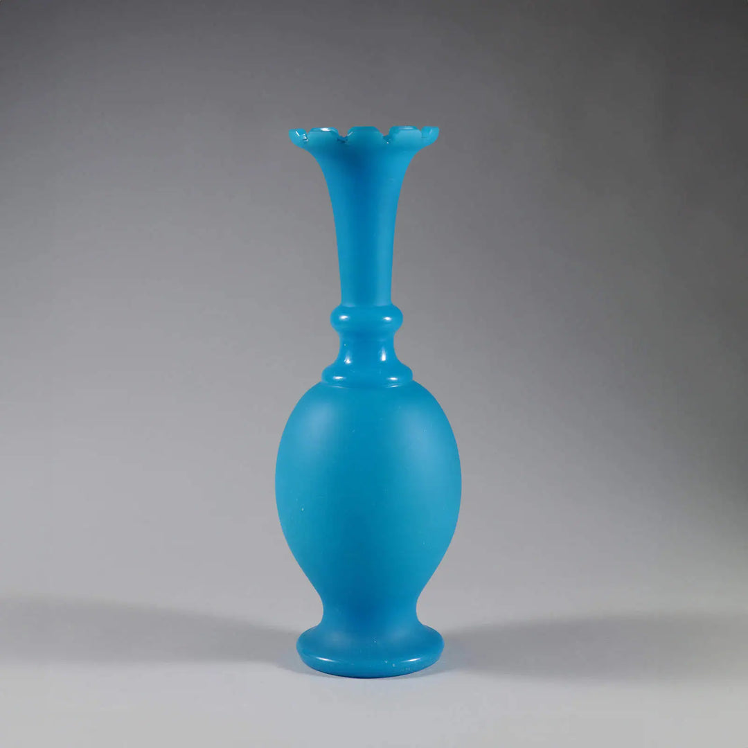 French Opaline Blue Vase from Collection EE20, late 19th century, 42 cm tall with elegant flared rim and smooth matte finish.