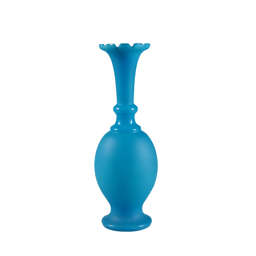 Elegant late 19th century French opaline blue vase by Collection EE20 with tall fluted neck and rounded base