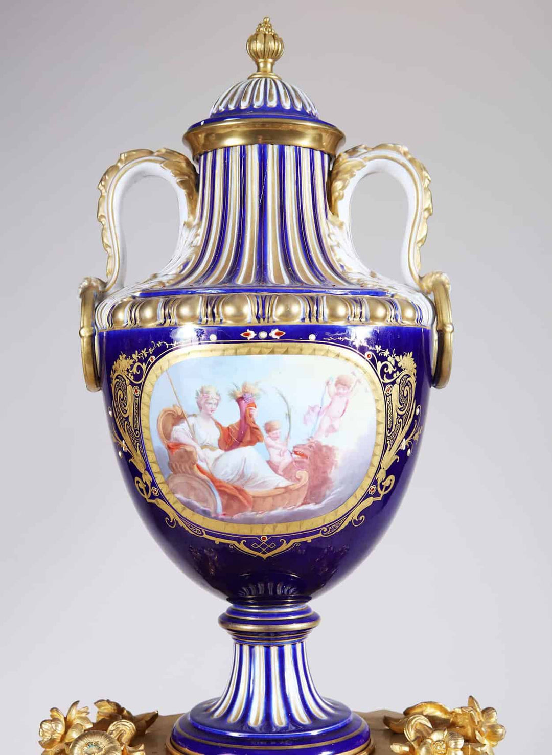 Antique Sevres porcelain urn with gilt ormolu detailing and classical scene by Nwtiques