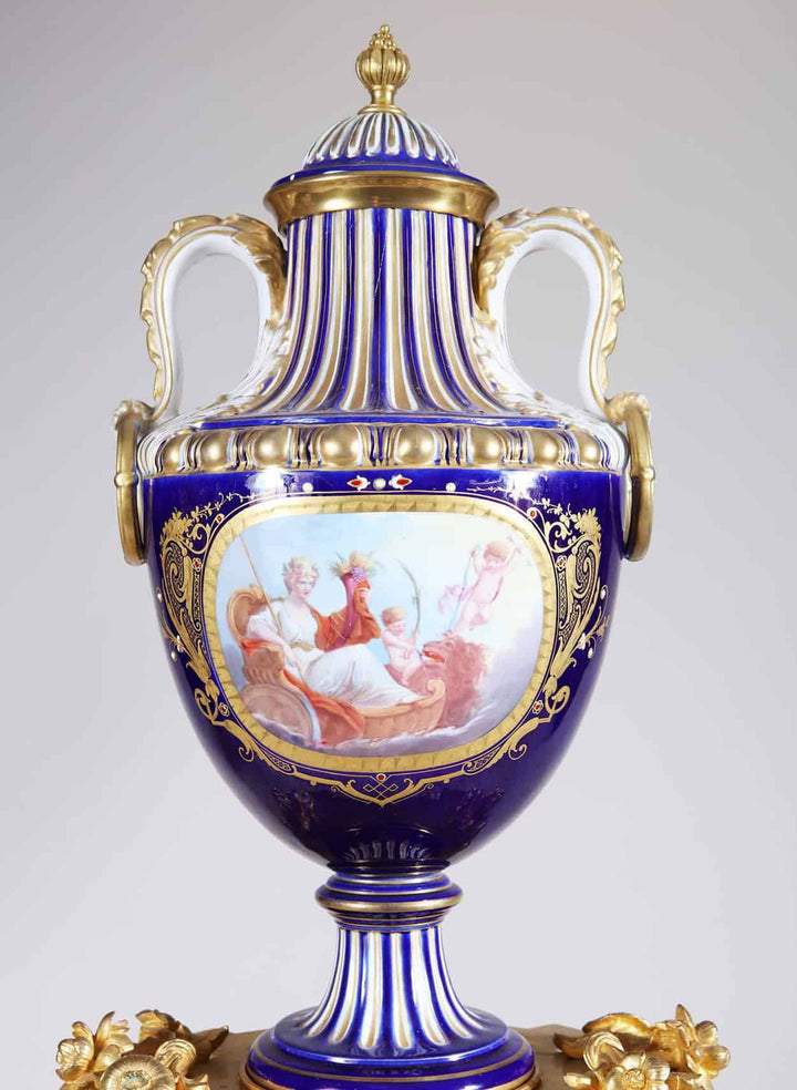 Antique Sevres porcelain urn with gilt ormolu detailing and classical scene by Nwtiques