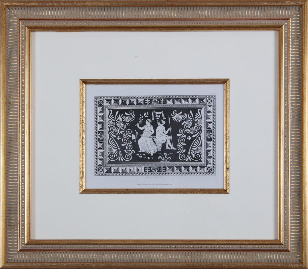 Framed black and white engraving from Henry Moses collection featuring classical figures, available at Nwtiques