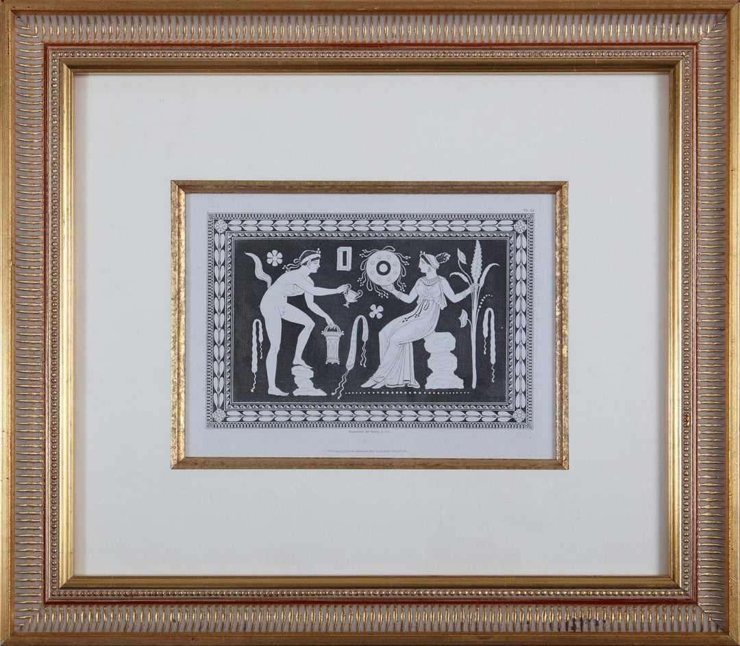 Framed black and white engraving of classical figures from Henry Englefield collection by H. Moses, sold by Nwtiques