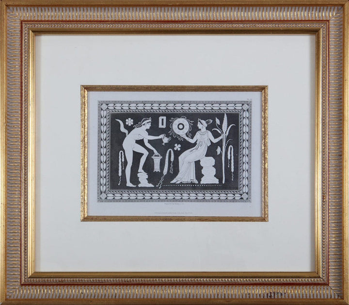 Framed black and white engraving of classical figures from Henry Englefield collection by H. Moses, sold by Nwtiques