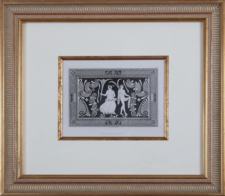 Framed black and white engraving of classical vase scene by Henry Moses from Nwtiques collection