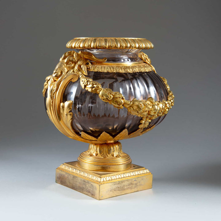 Neo-Classical faceted glass vase with gilded ormolu mounts by Collection CK20, circa 1800, elegant antique decor.