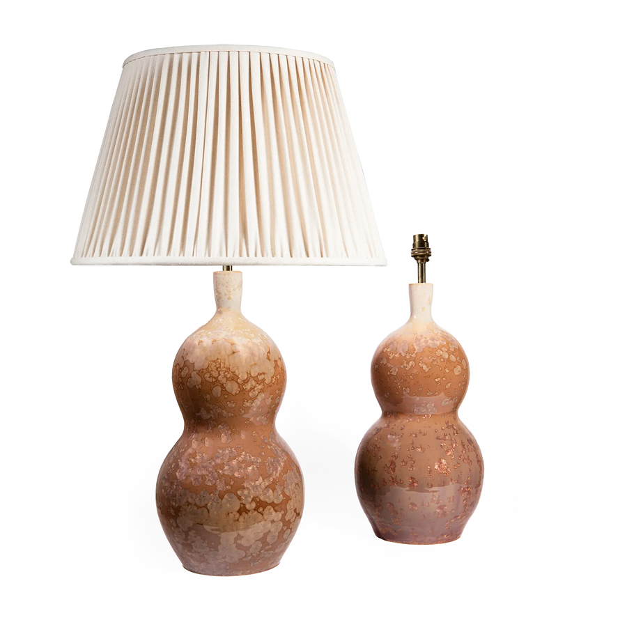 Pair of gourd-shaped ceramic lamps with caramel and ivory crystalline glaze by Nwtiques