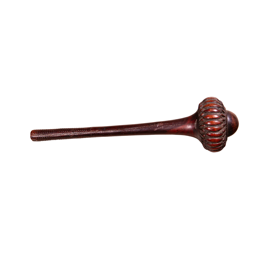 A finely carved Fijian Ula Throwing Club with TavaTava head, unique leaf motifs by Nicholas Wells Antiques