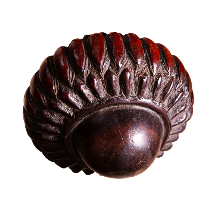Deeply carved TavaTava head of a Fijian Ula Throwing Club featuring leaf motifs by Nwtiques
