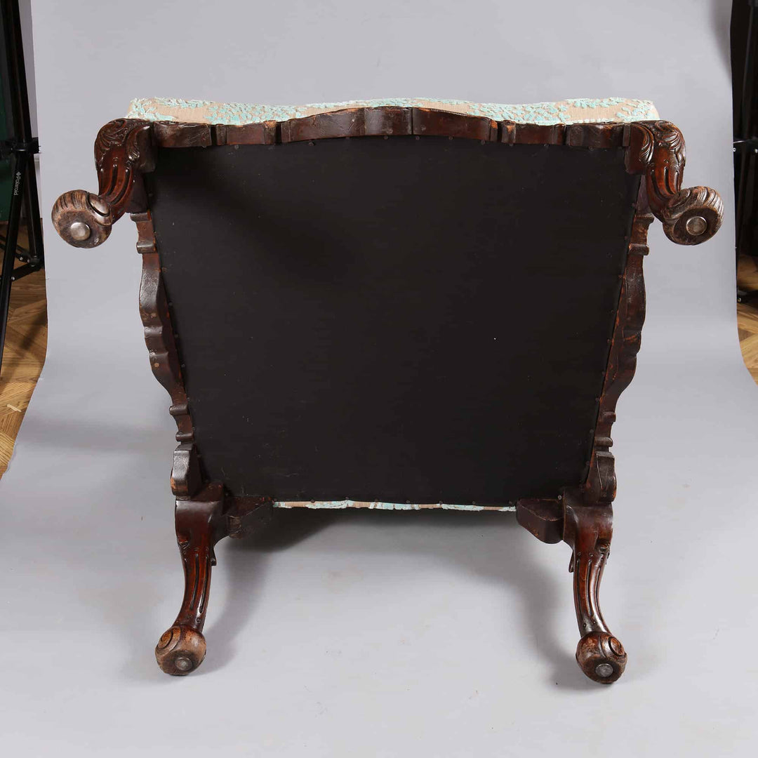 Back view of a carved wooden Gainsborough chair with upholstered seat, Collection CK20 vintage design