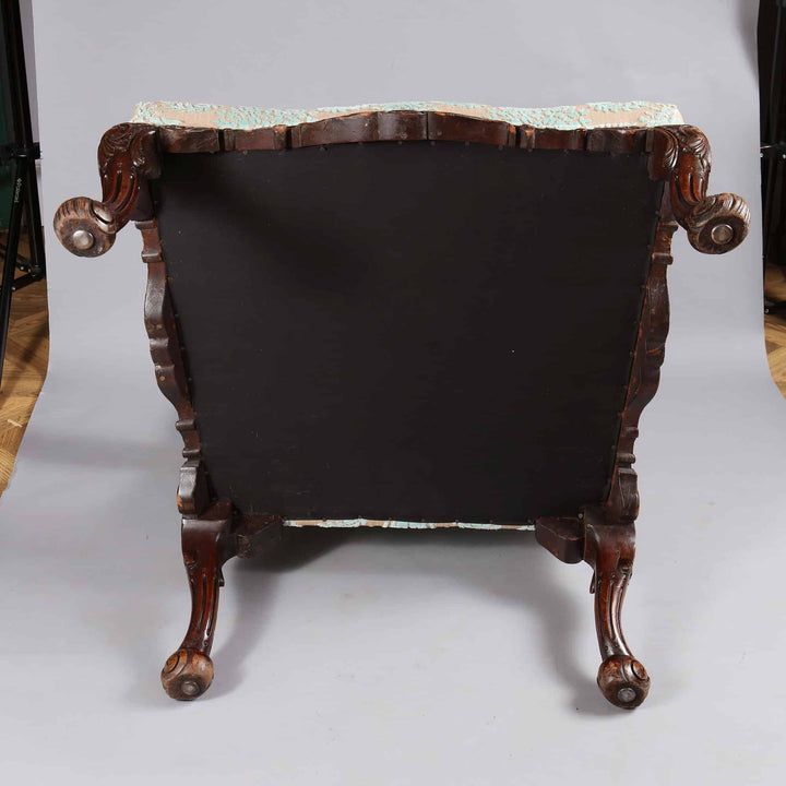 Back view of a carved wooden Gainsborough chair with upholstered seat, Collection CK20 vintage design